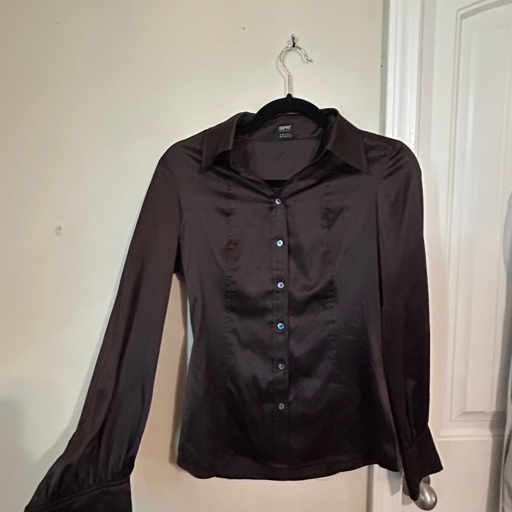Esprit Brown Satin Button Down Shirt